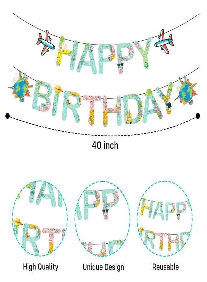 Partyjoy Travel Theme Birthday Decoration Kit, 7 Pieces, Happy Birthday Banner, Hanging Swirls, Cardstock Party Props for Travel Enthusiast - Image 4
